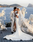 Off The Shoulder Satin Trumpet Mermaid Wedding Dress With Slit