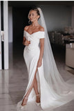 Off The Shoulder Satin Trumpet Mermaid Wedding Dress With Slit