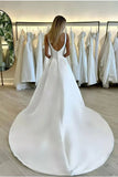 Square Neck Satin A Line Split Side Wedding Dress