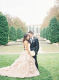 Ruffles Tieres Tulle A Line Pink Strapless Wedding Dress