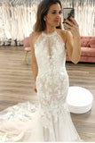 Mermaid Tulle Backless Appliques Details Wedding Dress