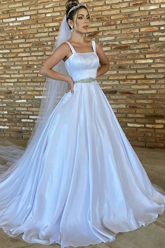 Embellished Waist Satin A Line Wedding Dress Sassymyprom Embellished Waist Satin A Line Wedding Dress Sassymyprom