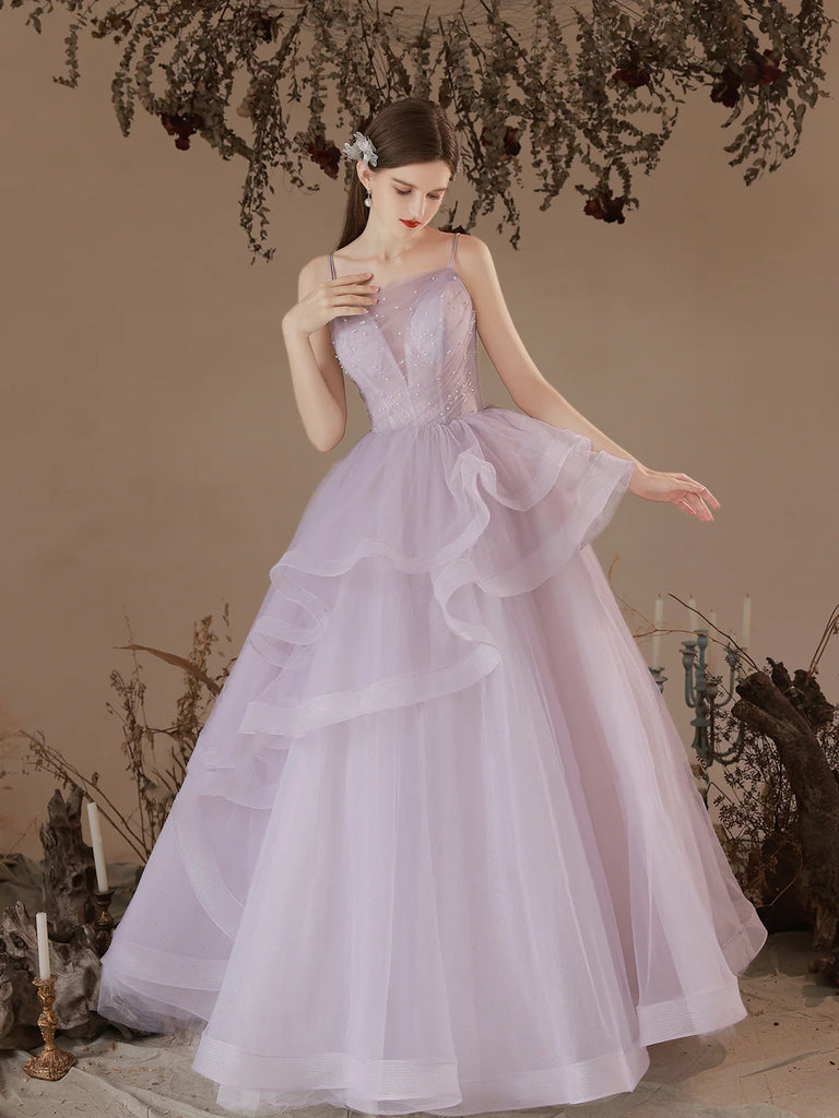 2023 Purple Tulle Long A-Line Beading Straps Prom Dress Sassymyprom 2023 Purple Tulle Long A-Line Beading Straps Prom Dress Sassymyprom