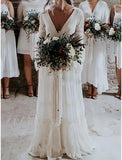 Long Sleeve Lace V Neck Backless Wedding Dress