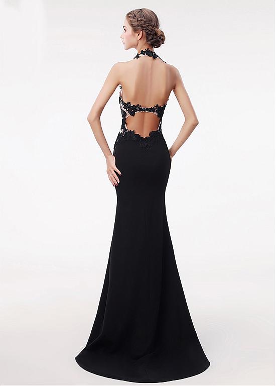 black mermaid halter neck satin formal dress Halter Satin Black Mermaid Evening Prom Dress – Sassymyprom