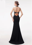 Halter Satin Black Mermaid Evening Prom Dress