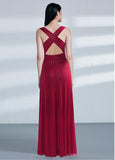 Floral Cloth V-neck Red Long A-line Evening Dress