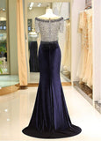 Fleece & Lace Scoop Short Sleeve Mermaid Evening Dress