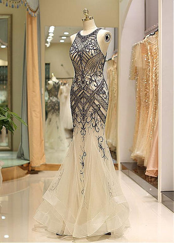 Tulle Jewel Beadings Mermaid Evening Dress