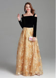 Velvet & Organza Off-the-shoulder Champagne Black Prom Dress