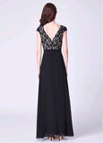 Chiffon V-neck Black Long A-line Evening Dress