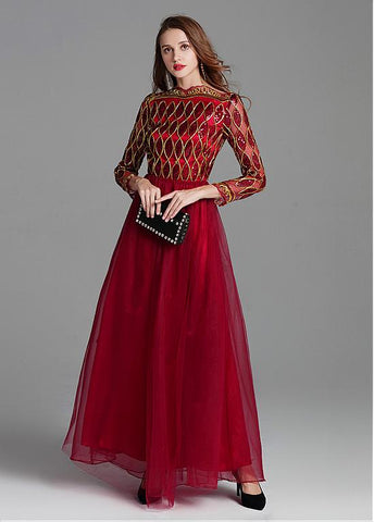 Charming Tulle Bateau Red Long A-line Prom Dress