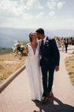 Beach Backless Chiffon Deep V-neckline Wedding Dress