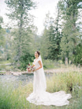 Mermaid Detachable Train V-neck Lace Cap Sleeve Wedding Dress