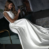 Pockets A Line Satin Scoop Sleeveless Wedding Dress