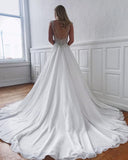 Beads Open Back Appliques V-neck Chiffon Backless Wedding Dresses