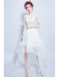 Short Sleeves High Low Scoop Organza Tulle Wedding Dress