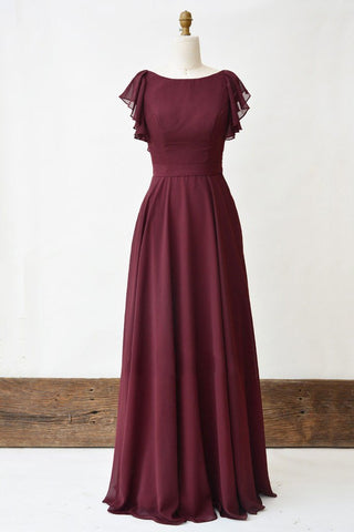 Burgundy Cross Back A Line Chiffon Long Prom Dress