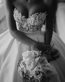 Appliques Sweep Train Satin Beading Ball Gown Wedding Dress