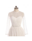 See Through Tulle Knee Length Sheer Round Long Sleeves Wedding Dress
