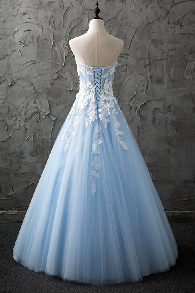 Strapless Blue Lace Prom Dresses, Strapless Sky Blue Lace Formal Evening Dresses, US 2 / Blue As Pics / No Rush