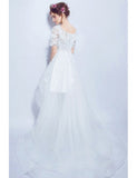 Short Sleeves High Low Scoop Organza Tulle Wedding Dress