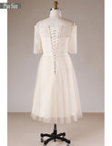Short Sleeves Lace Plus Size Champagne Off Shoulder Wedding Dress