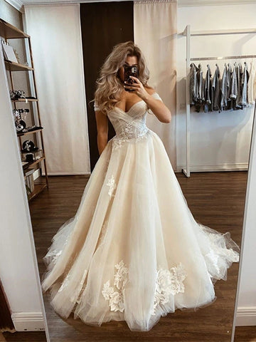 Tulle Appliques A Line Off The Shoulder Wedding Dress