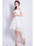 Embroidery High Low A-line Off-the-shoulder Tulle Wedding Dress