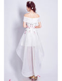 Embroidery High Low A-line Off-the-shoulder Tulle Wedding Dress