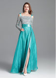 Organza Off-the-shoulder Green A-line Evening Dress