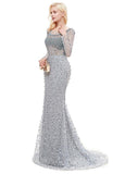 Lace Bateau Neckline Long Mermaid Formal Dress
