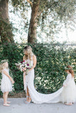 Cut Front Sheath Column Lace Boho Wedding Dress