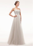 Tulle Spaghetti Straps Champagne Beading A-line Prom Dress