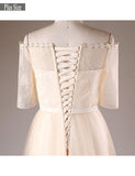 Short Sleeves Lace Plus Size Champagne Off Shoulder Wedding Dress