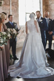 Satin Bridal Lace V Neck Wedding Dress with Pockets