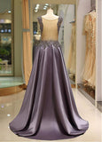 Satin Jewel Purple Evening Dress With Beadings