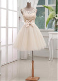 Chic Lace & Satin & Tulle Bateau Neckline Short A-line Homecoming Dress