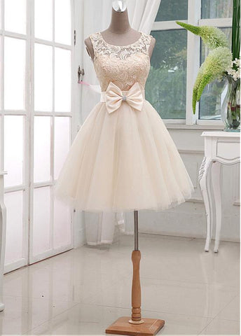 Chic Lace & Satin & Tulle Bateau Neckline Short A-line Homecoming Dress