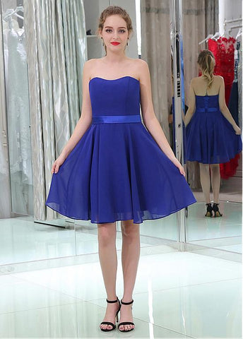 Modern Chiffon Strapless Neckline Short Length A-line Cocktail Dresses With Belt