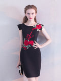 Sheath Cap Sleeves Embroidery Mini Cocktail Dress