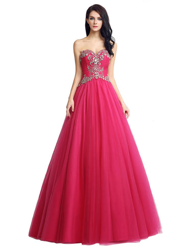 Amazing Tulle Sweetheart Neckline Full-length A-line Prom Dresses With Beadings