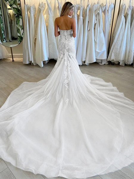 chinese dress ladies Ivory Strapless Lace Mermaid Wedding Dress with Veil – RD034 Ivory / US16 main image 1