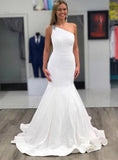 Crystal Mermaid Satin One Shoulder Beading Wedding Dress