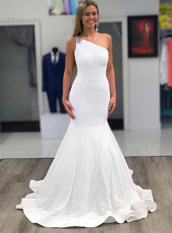 Crystal Mermaid Satin One Shoulder Beading Wedding Dress