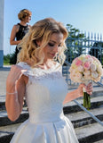 Lace Top Satin A Line Round Neck Wedding Dress
