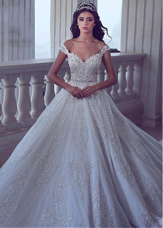 Beading Off-the-shoulder Sequin Lace Appliques A-line Wedding Dress US2 / Ivory Beading Off-the-shoulder Sequin Lace Appliques A-line Wedding Dress US2 / Ivory