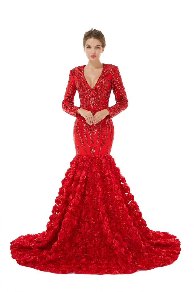 red rose mermaid prom dress Amazing Red Mermaid Prom Dress Off-the-Shoulder With Slit Detachable Skirt