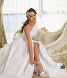 Satin One Shoulder Split Long Bridal Wedding Dress