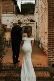 Sheath Column Elegant Off The Shoulder Satin Wedding Dress